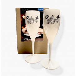 Koziol Sektglas 2er Set mit Druck Camping aus und mit Leidenschaft 