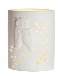 GILDE Porzellan Lampe Ellipse Eulenpaar weiß 28cm 32277 