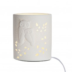 Porzellan Lampe Ellipse Eulenpaar weiß 20 cm 32276 