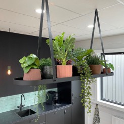 Hängendes (Pflanzen-) Tray an Lederbändern, 1,40m 