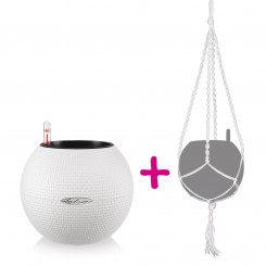 Lechuza Pflanztopf Puro Color 20 Komplettset weiß + Makramee Set 13353 