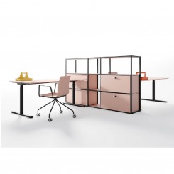 Palmberg Crew T Sitz-Steh-Schreibtisch, Rundrohr, konfigurierbar 