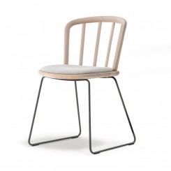 Pedrali Nym 2851 Holzschalenstuhl, Kufengestell, Polster 