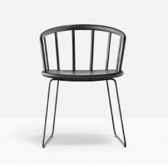 Pedrali Nym 2855 Holzschalenstuhl, Kufengestell, Armlehne 