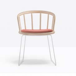 Pedrali Nym 2856 Holzschalenstuhl, Kufengestell, Armlehne, Polster 2 Stück