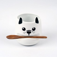 Pikkii Kaffeebecher mit Stöckchenlöffel Print Hund Porzellan/Holz 16804 