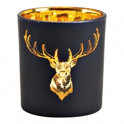Windlicht Hirsch Dekor aus Glas schwarz, gold 10x12x10cm 10032915 