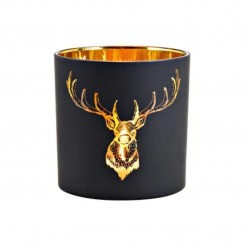 Windlicht Hirsch Dekor aus Glas schwarz, gold 15x15x15cm 10032916 