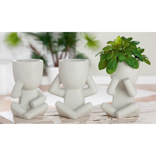 GILDE Zement Pflanzvasen "Die 3 Weisen" 3er-Set Höhe 15 cm hellgrau 31779 