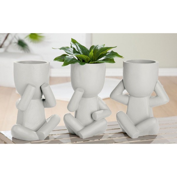 GILDE Zement Pflanzvasen "Die 3 Weisen" 3er-Set Höhe 23 cm hellgrau 31780 