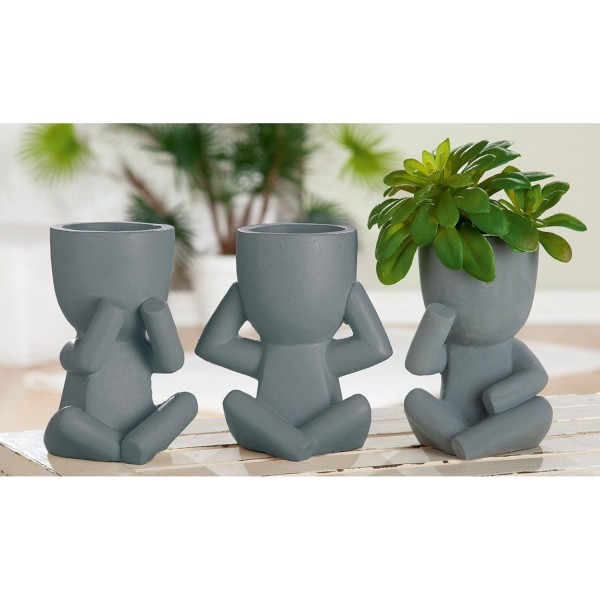 GILDE Zement Pflanzvasen "Die 3 Weisen" 3er-Set Höhe 15 cm blaugrau 31781 