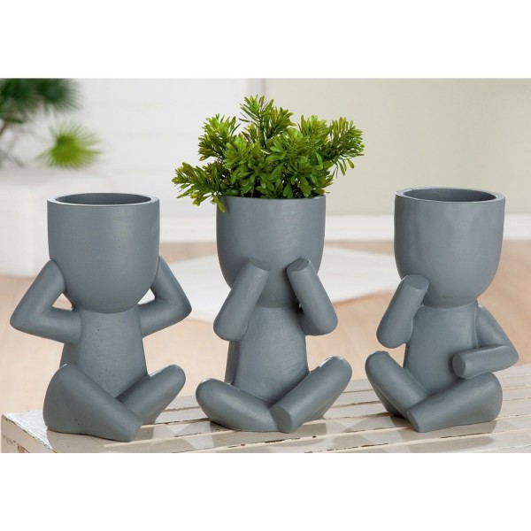 GILDE Zement Pflanzvasen "Die 3 Weisen" 3er-Set Höhe 23 cm blaugrau 31782 
