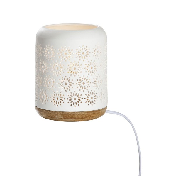GILDE Porzellan Lampe Blume weiß / Sockel in Holzoptik 32267 