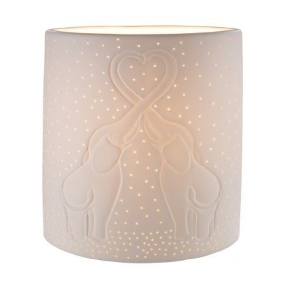 Gilde Porzellanlampe Elefantenliebe weiß 32017 20cm 