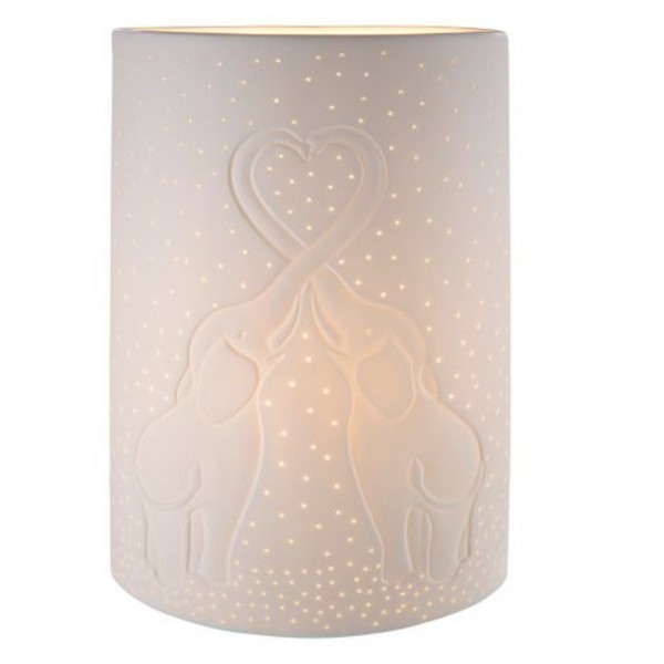 Gilde Porzellanlampe Elefantenliebe weiß 28cm 