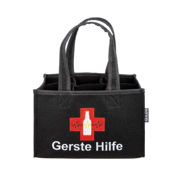 6er Flaschenträger "Gerste Hilfe" Filz schwarz 49925 