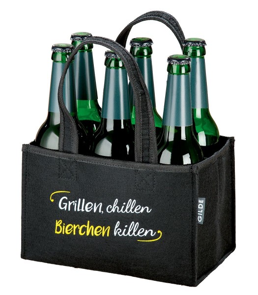 6er Flaschenträger "Grillen, Chillen..." Filz schwarz 49924 