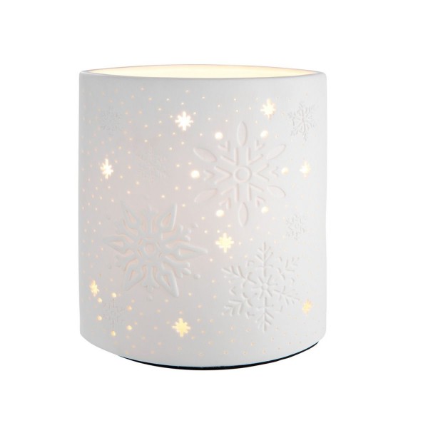 Porzellan Lampe Ellipse Schneeflocken weiß 20 cm 25562 