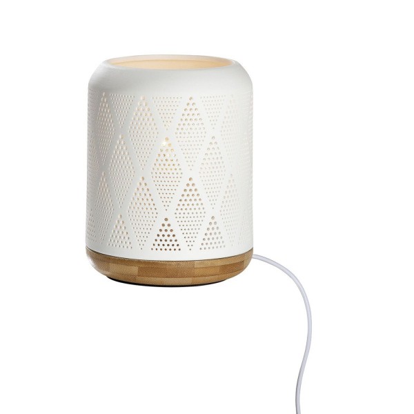 GILDE Porzellan Lampe Prickelraute weiß / Sockel in Holzoptik 32268G 