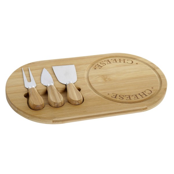 Käse- Schneidebrett inkl.Besteck Bambus/Edelstahl PC-173346 
