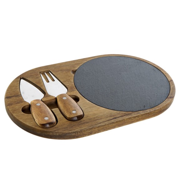 Käse- Schneidebrett inkl. Besteck Akazie/Schieferplatte PC-175287 