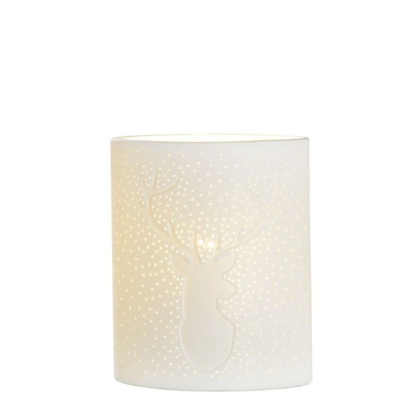 GILDE Porzellan Lampe Ellipse Hirsch weiß 20cm 32823 