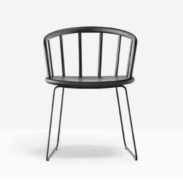 Pedrali Nym 2855 Holzschalenstuhl, Kufengestell, Armlehne 2 Stück