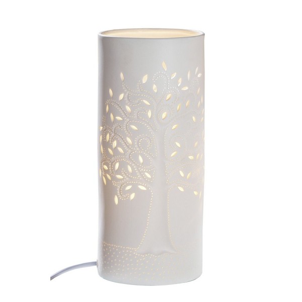 Porzellan Lampe Zyl. Lebensbaum weiß 28cm 34920 