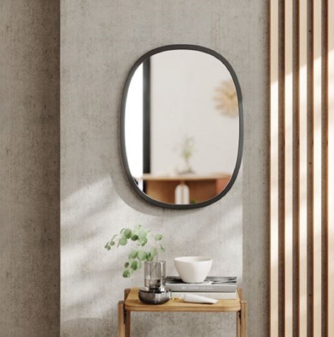 Runder Wandspiegel, 76 Cm Ø, Schwarzer Aluminiumrahmen – Stylisch Für Bad, Flur & Wohnzimmer