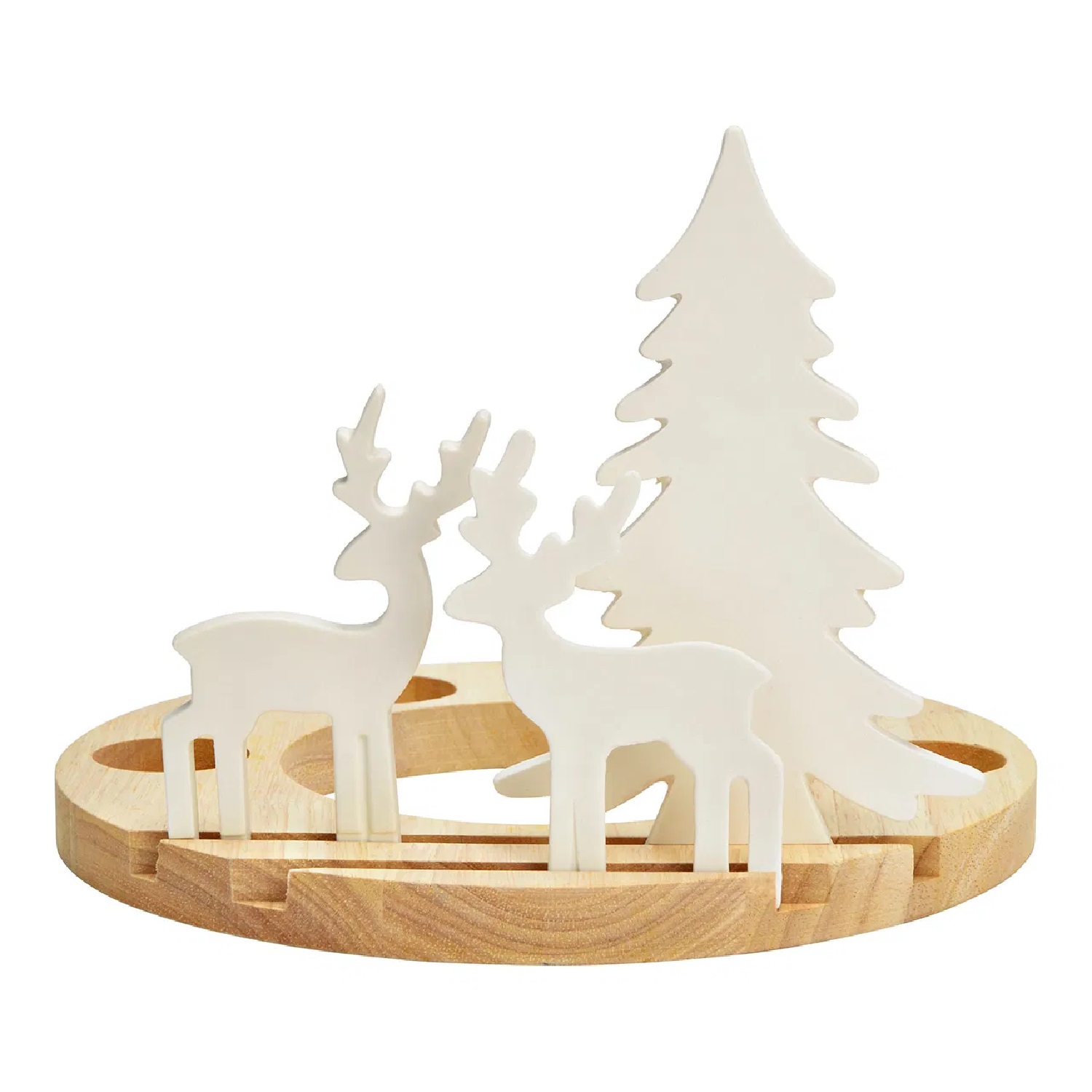 Adventsgesteck Baum/Hirsch aus Porzellan und Holz